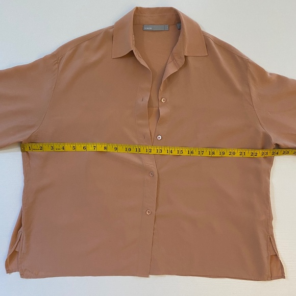 Vince 100% Silk Button Front Blouse w/Tie-Sleeve in Salmon Size Small - Picture 14 of 16